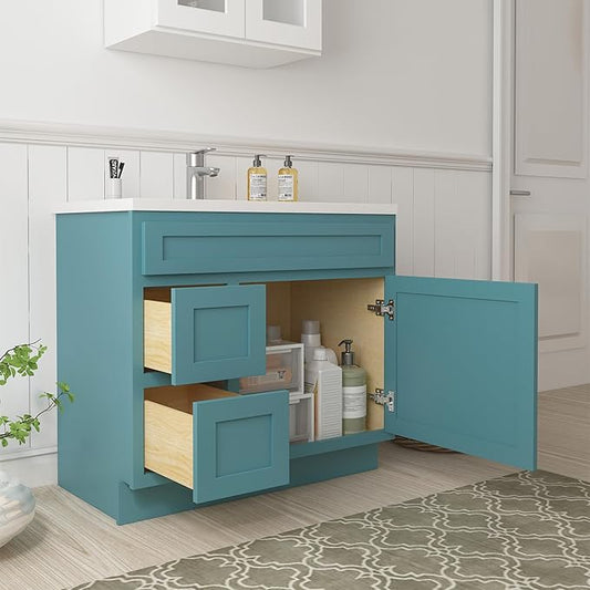 Vanity Art 36 Inch Single Bathroom Vanity Base Cabinet with 2 Functioning Shaker Drawers, Strudy Floor Mount Green Storage Cabinet Organizer for Bedroom, Living Room VA4036-2RGN