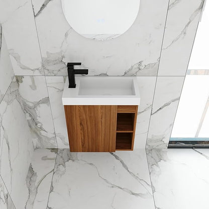 20 Inch Wall Mount Bathroom Vanity, 20'' Floating Bathroom Vanity with Sink, Single Sink Cabinet Combo, Modern Storage Cabinet, with Soft Closing Doors and Storage Shelf, 07520