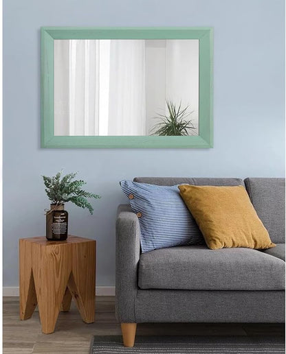 AAZZKANG Wood Framed Mirror Rectangle Modern Farmhouse Wall Mirrors Decor Large 28"x20" for Bedroom Living Room Bathroom Dressing Room Green