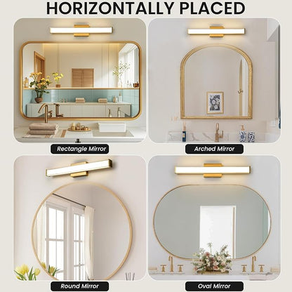 Modern LED Bathroom Vanity Light 24 inch 18W Dimmable 3CCT Bathroom Light Fixture Over Mirror Rectangle Bath Vanity Light Bar with Double Layer Acrylic Shade (Golden)