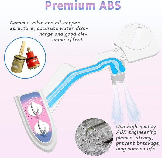 Toilet Bidet Attachment for Toilet, No-Electric Fresh Cold Water with Dual Nozzles Sprayer, 3 Wash Modes (Feminine/Bidet Wash + Self-Cleaning)，Fits Standard Toilet Bowl, Blue Pink