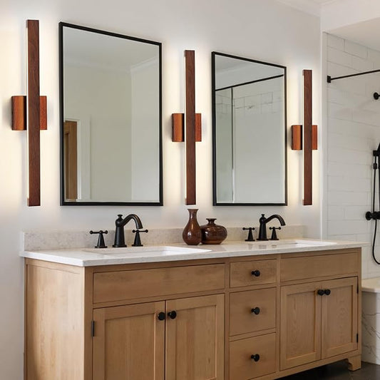 Modern Bathroom Light Fixtures Over Mirror, 24 Inch Brown Wood Finish Vanity Light Bar 20W Dimmable 5CCT LED Vanity Lights for Bathroom Wall Lighting Fixtures Over Mirror