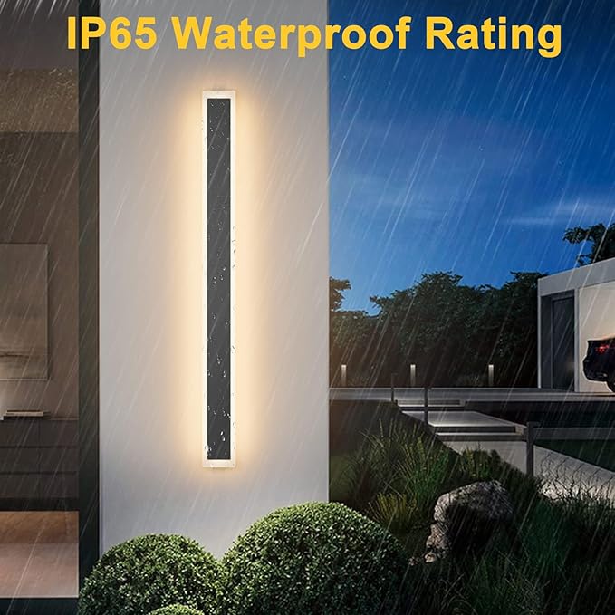 Aipsun 2 Pack Black Outdoor Wall Light 39.4inch Modern LED Exterior Wall Sconce, Long LED Linear Exterior Lights 3000K for House Living Room Corridor