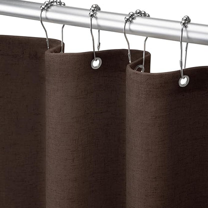 Linen Shower Curtain Brown, Fabric Boho Farmhouse Shower Curtains for Bathroom Cotton Natural Cloth Liner Set 72" W x 72" L