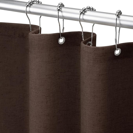 Linen Shower Curtain Brown, Fabric Boho Farmhouse Shower Curtains for Bathroom Cotton Natural Cloth Liner Set 72" W x 72" L