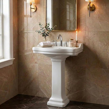 Roosevelt Bathroom Pedestal Sink – 22-Inch Small Pedestal Sink, Durable Vitreous China Ceramic with 8 Inch 3-Hole Bathroom Sink Faucet – Ideal for Modern Bathrooms