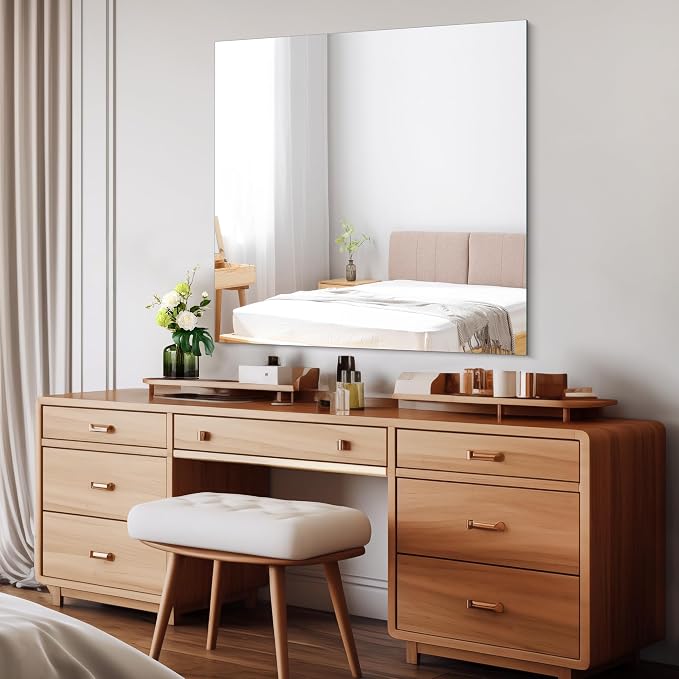 CILIBER Frameless Mirror, 36x36 Square Bathroom Mirrors for Wall, Large Frameless Vanity Mirror Over Sink with Polished Edge, 3mm Tempered Glass, Decorative for Bathroom, Bedroom and Living Room