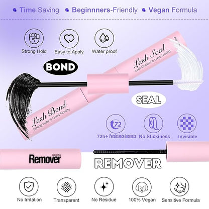Lash Extension Kit DIY 280pcs Individual Lash Clusters Kit 30D Cluster Eyelash Extensions Kit with Lash Bond and Seal, Lash Remover, Lash Tweezers for Self Use (30D, 8-15mm, All Kit)