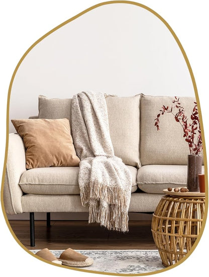 PERFNIQUE Irregular Wall Mirror Asymmetrical Mirror, 16''x12'' Small Gold Mirror for Bathroom Bedroom Living Room Entryway, Decorative Modern Wall Decor, Wall Mounted (Gold, 16''x12'')