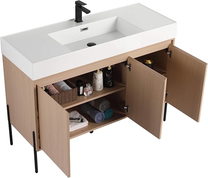 Crownpoint 48 Inch Bathroom Vanity with Sink, White Sink, White Oak Finish, Full Assembly Required, Elegant Bathroom Vanities for Modern Homes