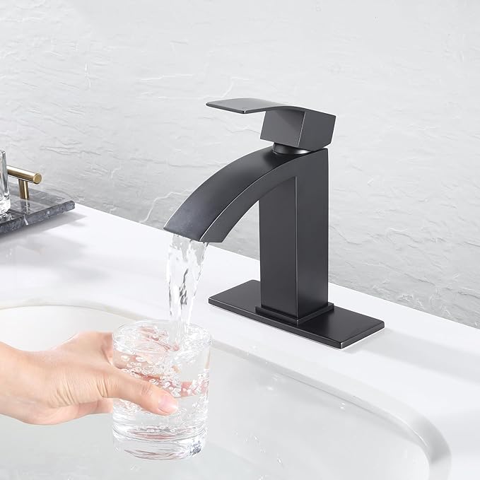 Black Bathroom Faucet, Stainless Steel Bathroom Sink Faucet Single Hole, Lead-Free Vanity Faucet for Bathroom with cUPC Supply Hose and Pop Up Stopper JU-BS100-BK