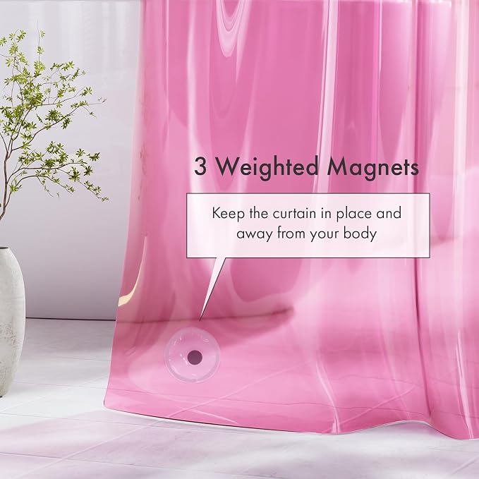 Shower Curtain Liner 72x72, Plastic Shower Liner PEVA Medium Weight Inside Shower Curtains for Bathroom with Rustproof Grommets, Clear Pink