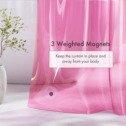 Shower Curtain Liner 72x72, Plastic Shower Liner PEVA Medium Weight Inside Shower Curtains for Bathroom with Rustproof Grommets, Clear Pink