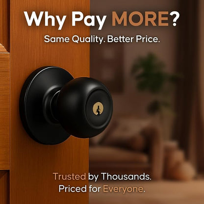 Copper Creek Entry Door Knob – Keyed Entry Handle with Lock and Key, ANSI Grade-3 Certified, DIY-Friendly Install for Interior and Exterior Entrance Doors – Matte Black (1 Pack)