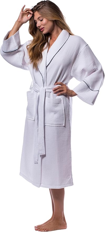 Turquaz Womens Lightweight Waffle Kimono Bathrobe for Men - Soft Quick-Dry Spa & Summer Towel Robe, Cotton Blend