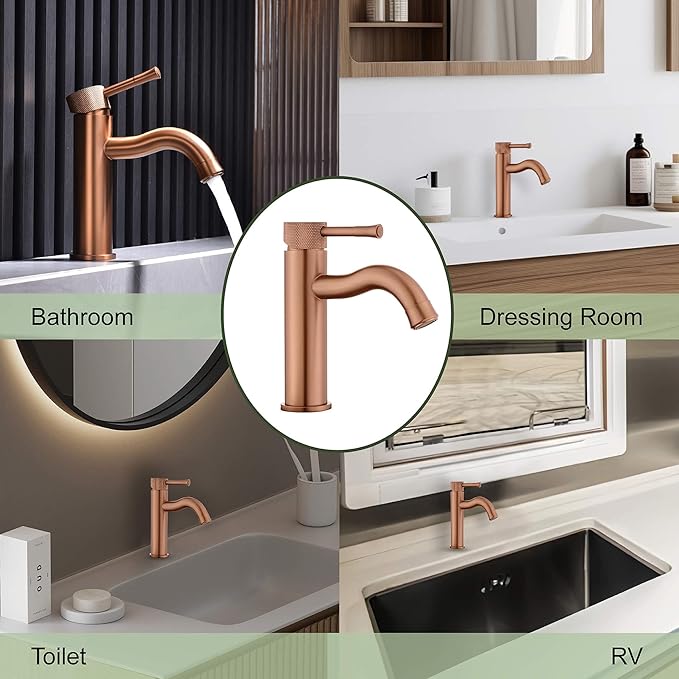 Rose Gold Bathroom Faucet, with Splash Sprayer Extender Aerator, Single Hole with Deck, for Vanity Farmhouse and RV