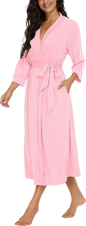 VINTATRE Women Kimono Robes Long Knit Bathrobe Lightweight Soft Knit Sleepwear V-neck Casual Ladies Loungewear