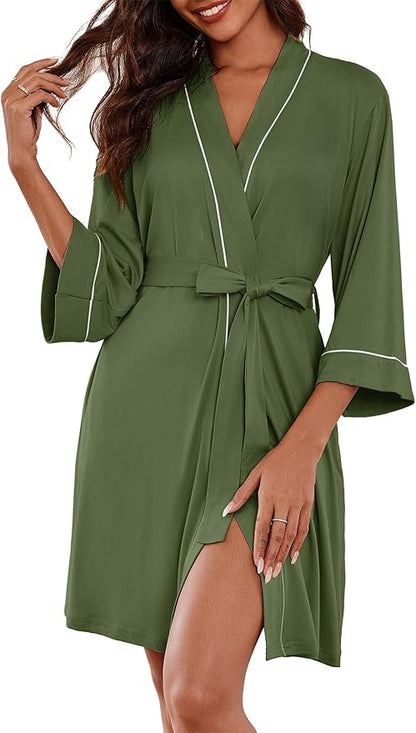 Ekouaer Women Kimono Robes Knee Length Knit Bathrobe Lightweight Soft Sleepwear V-neck Casual Ladies Loungewear