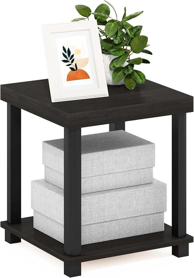 Furinno Turn-N-Tube Toolless 2-Tier Side Table, Thick Tabletop, Espresso | Open Shelf, End Table, Night Stand, Bedside Table, for Living Room, Bedroom