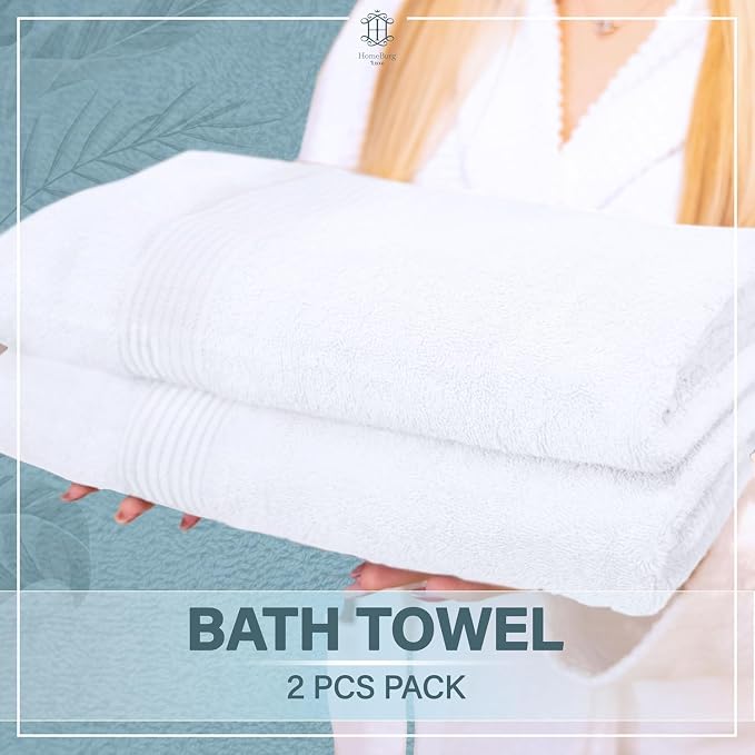 Luxe 2-Piece Bath Towel Set – Large Soft Cotton Towels, Absorbent, Durable & Skin-Friendly, Machine Washable, 27 x 54 in (White)