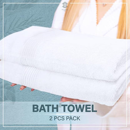 Luxe 2-Piece Bath Towel Set – Large Soft Cotton Towels, Absorbent, Durable & Skin-Friendly, Machine Washable, 27 x 54 in (White)