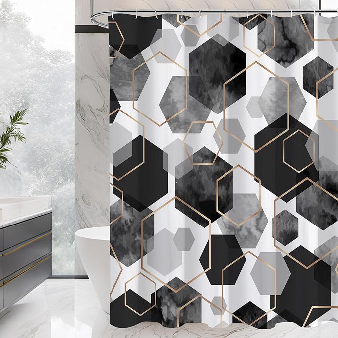 Litabel Extra Long Geometric Shower Curtain for Bathroom, 72x84 | Extra Long Modern Minimalist Shower Curtais, Black Geometric Art Print Abstract Waterproof Bath Curtain