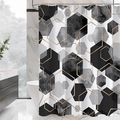 Litabel Long Shower Curtain for Bathroom, Geometric Bathroom Decor 72x78 | Long Modern Minimalist Shower Curtais, Black Geometric Art Print Abstract Waterproof Bath Curtain