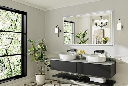 60x36 Inch Brushed Silver Bathroom Mirror for Wall, Thick Metal Framed Rectangle Mirrors for Over Sink, Bedroom, Living Room, Entryway, Anti-Rust, HD Tempered Glass