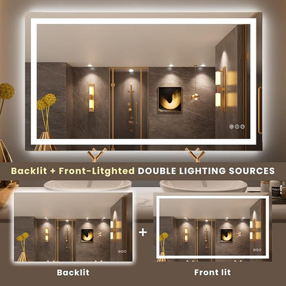 LOAAO 50"X30" LED Bathroom Mirror with Lights, UL Listed | Anti-Fog, Dimmable, 3 Color Temperature, Backlit + Front Lit, Memory Function, Tempered Glass