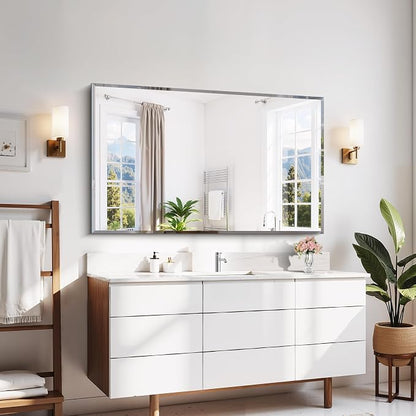 CILIBER Beveled Mirror, 30x48 Large Frameless Bathroom Mirrors for Wall, 3mm Tempered Glass Rectangle Vanity Mirror with Beveled Edge, Crystal-Clear, Hangs Horizontally or Vertically