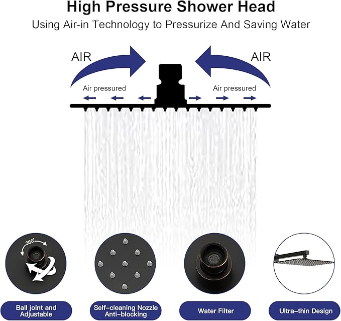 RUMOSE Rainfall Shower System with 4 Body Jets Wall Mounted 4 Mode Shower Faucet Set with 12 Inch Rain Shower Head and 2 in 1 Handheld Spray, Oil Rubbed Bronze Brass Shower Fixtures, Rough-in Valve