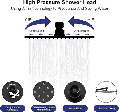 RUMOSE Rainfall Shower System with 4 Body Jets Wall Mounted 4 Mode Shower Faucet Set with 12 Inch Rain Shower Head and 2 in 1 Handheld Spray, Oil Rubbed Bronze Brass Shower Fixtures, Rough-in Valve