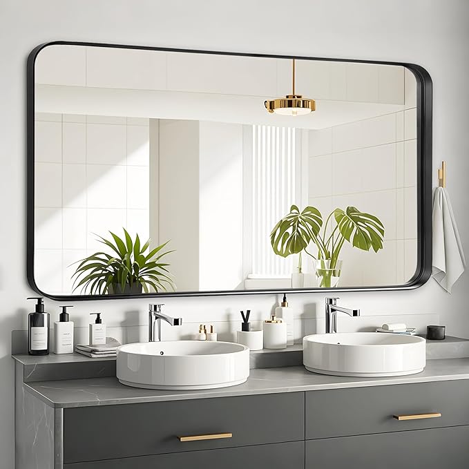 Fabuday Bathroom Wall Mirror Over Sink - 20x40 Inch Balck Framed Bathroom Mirrors for Vanity, Large Black Matte Mirrors for Bedroom, Restroom, Farmhouse, Entryway Decor