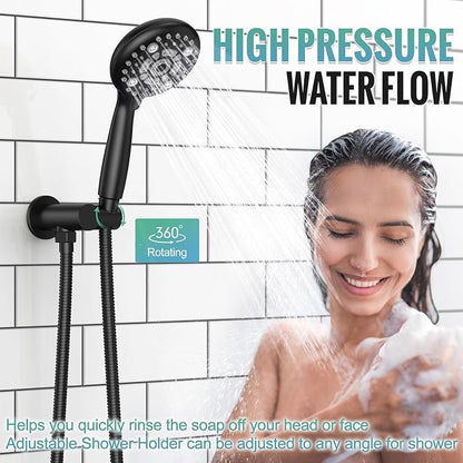 SR SUN RISE 10" Matte Black Rain Shower Faucet Set with Valve & Handheld | Dual-function High Pressure Shower System, 6-Setting Handheld, Pressure-balanced Valve Anti-Scald, Push-button Diverter