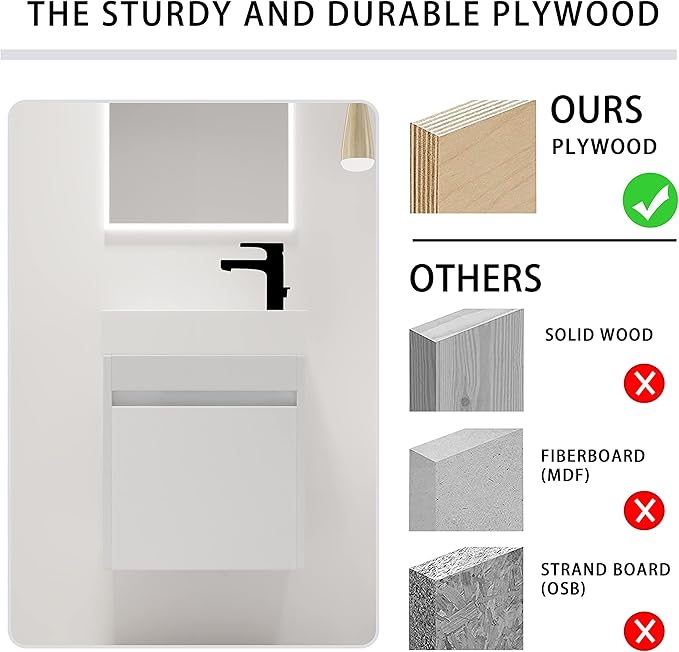 Malwee 18" Floating Bathroom Vanity with Sink, 18 Inch Single Sink Wall Mounted Bathroom Vanity, with 1 Door and White Resin Basin Top, Modern Bath Wall-Hung Storage Cabinet for Small Space (005-18)