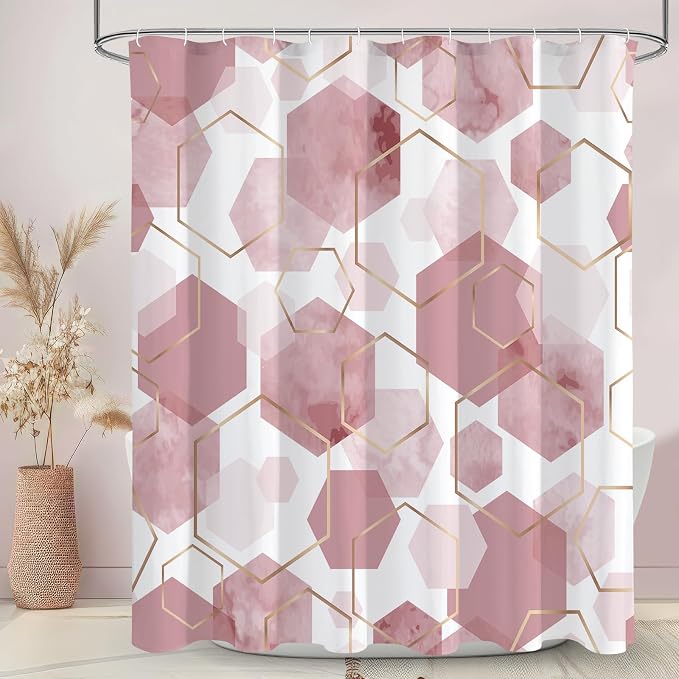 Litabel Pink Shower Curtain for Bathroom, Geometric Bathroom Decor 72x72 | Pink Modern Minimalist Shower Curtains, Geometric Art Print Abstract Waterproof Bathroom Curtain