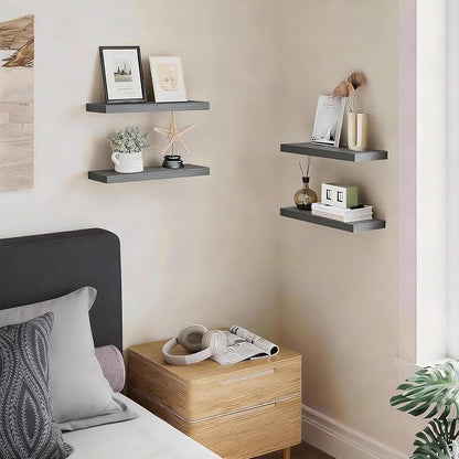 BAYKA Grey Floating Shelves 15.7in, Set of 3, Wall Mounted for Wall Decor | Easy Install, 22lbs Max Load, Hidden Bracket, Shelving for Bathroom Bedroom Kitchen Display Storage, Multi-Wall Compatible