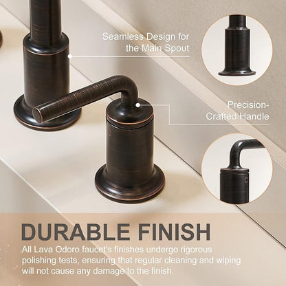Oil Rubbed Bronze Bathroom Faucet, Solid Brass Bathroom Faucet | 8 Inch Widespread Bathroom 3 Hole Faucet for Sink, 2 Handle Bronze Bath Faucet with Pop Up Drain Supply Line, BF503-ORB