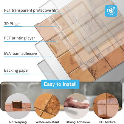 Art3d 10-Pack Heavy-Duty Peel and Stick Backsplash, 12x12 Inch Self-Adhesive Wall Tile Stick on Kitchen Countertop, Terracotta