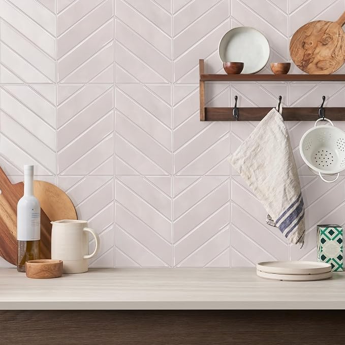STICKGOO Herringbone Peel and Stick Backsplash, Smoky Pink, 10 Sheets | 12.6 x 9.7 in, Thicker Rectangular Vinyl Stick-On Wall Tiles, Easy Alignment, Waterproof, Easy to Clean, Kitchen/Bathroom