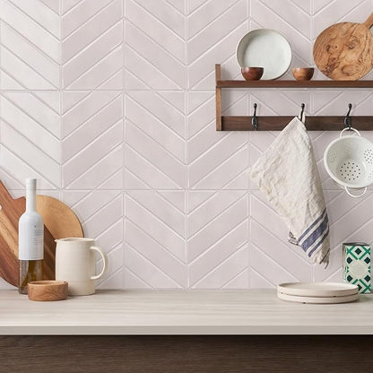 STICKGOO Herringbone Peel and Stick Backsplash, Smoky Pink, 10 Sheets | 12.6 x 9.7 in, Thicker Rectangular Vinyl Stick-On Wall Tiles, Easy Alignment, Waterproof, Easy to Clean, Kitchen/Bathroom