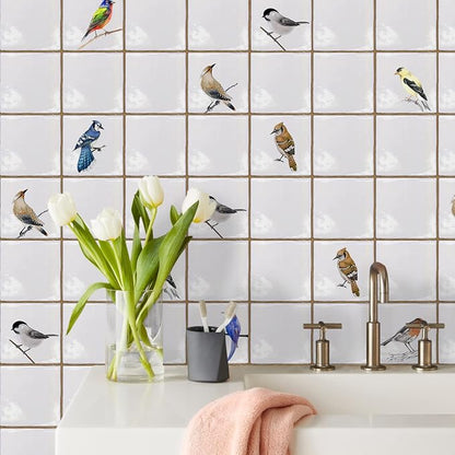 Alwayspon Vinyl Sticker Peel and Stick, Self-Adhesive Wall Tile Transfers Backsplash Sticker Decal for Kitchen Bathroom, 6x6inch/15x15cm 30Pcs, Birds T032