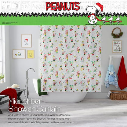 Peanuts Holiday Christmas 13-Piece Shower Curtain Set, 72 x 72 Inch Fabric Curtain with Hooks, Bathroom Decor, Machine Washable, (100% Officially Licensed Product) by Franco Collectibles