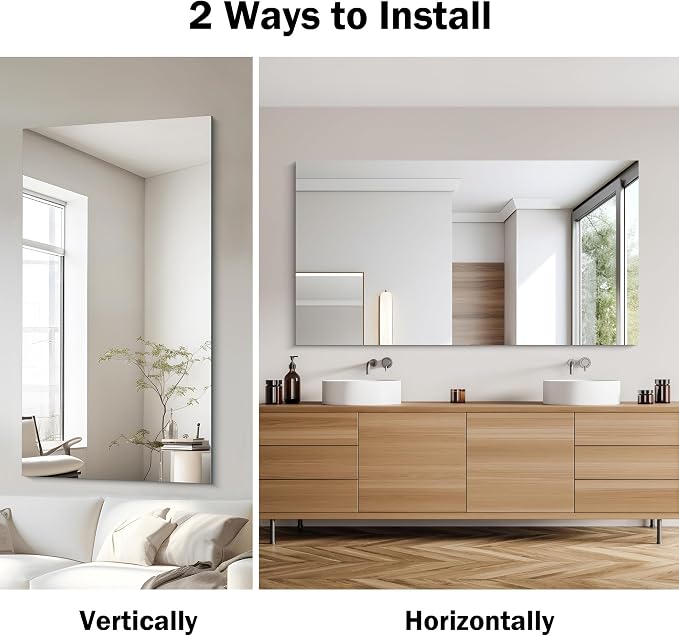 CILIBER Frameless Mirror, 30x55 Rectangle Bathroom Mirrors for Wall, Large Frameless Vanity Mirror Over Sink with Polished Edge, 3mm Tempered Glass, Hangs Horizontally or Vertically