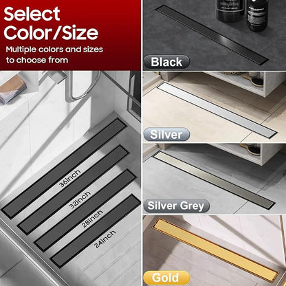 DLONE® Linear Shower Drain - 32 Inch Matte Black, with Tile Insert Pane | AISI 304 Stainless Steel Linear Drain, Rectangle Shower Floor Drain, with Adjustable Feet, Fits Bathroom & Balcony etc