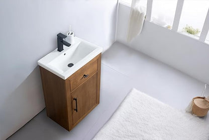 Vanity Art 20 inch Small Bathroom Vanity with Sink, Solid Poplar Wood, Vanity Cabinet with Doors and Removable Shelf, Modern Wood Cabinet with Marble Top, Ceramic Sink, Tan, VA70-20-T