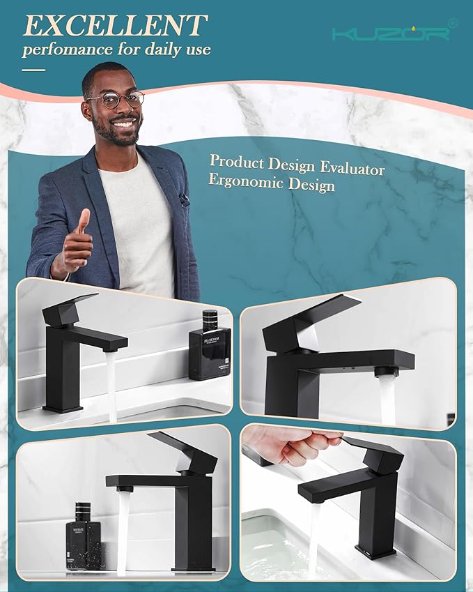 Single Hole Bathroom Faucet, 1-Handle Bathroom Sink Faucet with Pop-Up Drain, 304 Stainless Steel Matte Black for Modern Bath/Vanity