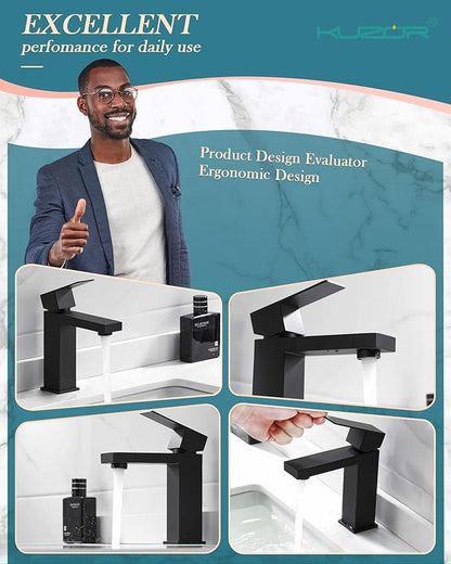 Single Hole Bathroom Faucet, 1-Handle Bathroom Sink Faucet with Pop-Up Drain, 304 Stainless Steel Matte Black for Modern Bath/Vanity
