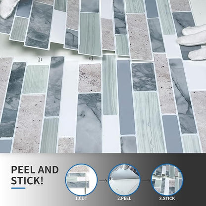 10-Sheet Peel and Stick Kitchen Backsplash Tiles | 3D Waterproof Self Adhesive Wall Tile Stick on Backsplash for Kitchen and Bathroom(Sage Green,12"×12")