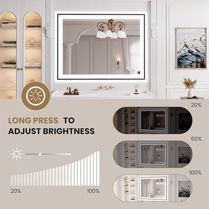 LOAAO 40"X30" LED Bathroom Mirror Black Framed | Anti-Fog, Dimmable, Memory Function, Tempered Glass, Lighted Vanity Mirror for Wall